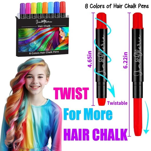Hair Chalk Kit Washable Safe Bright Colors for Kids Teens Temporary Dye - Picture 2 of 6